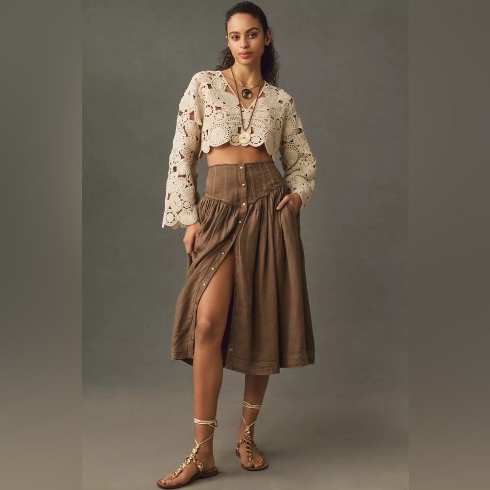 NWT By Anthropologie Pleated Yoke-Waist Midi Skirt
